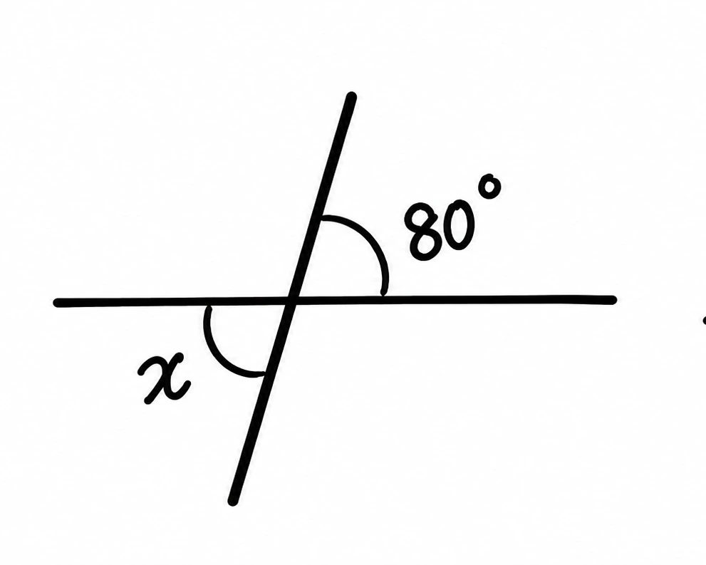 Vertical angles: 80 degrees and x