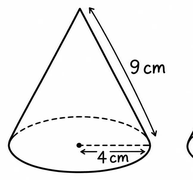 Cone: radius 4 cm and slant height 9 cm