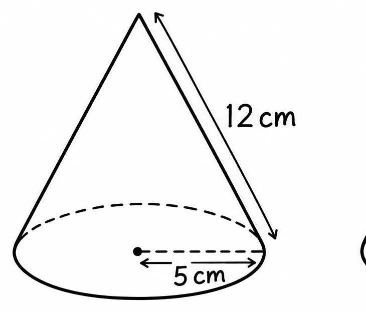 Cone: radius 5 cm and slant height 12 cm